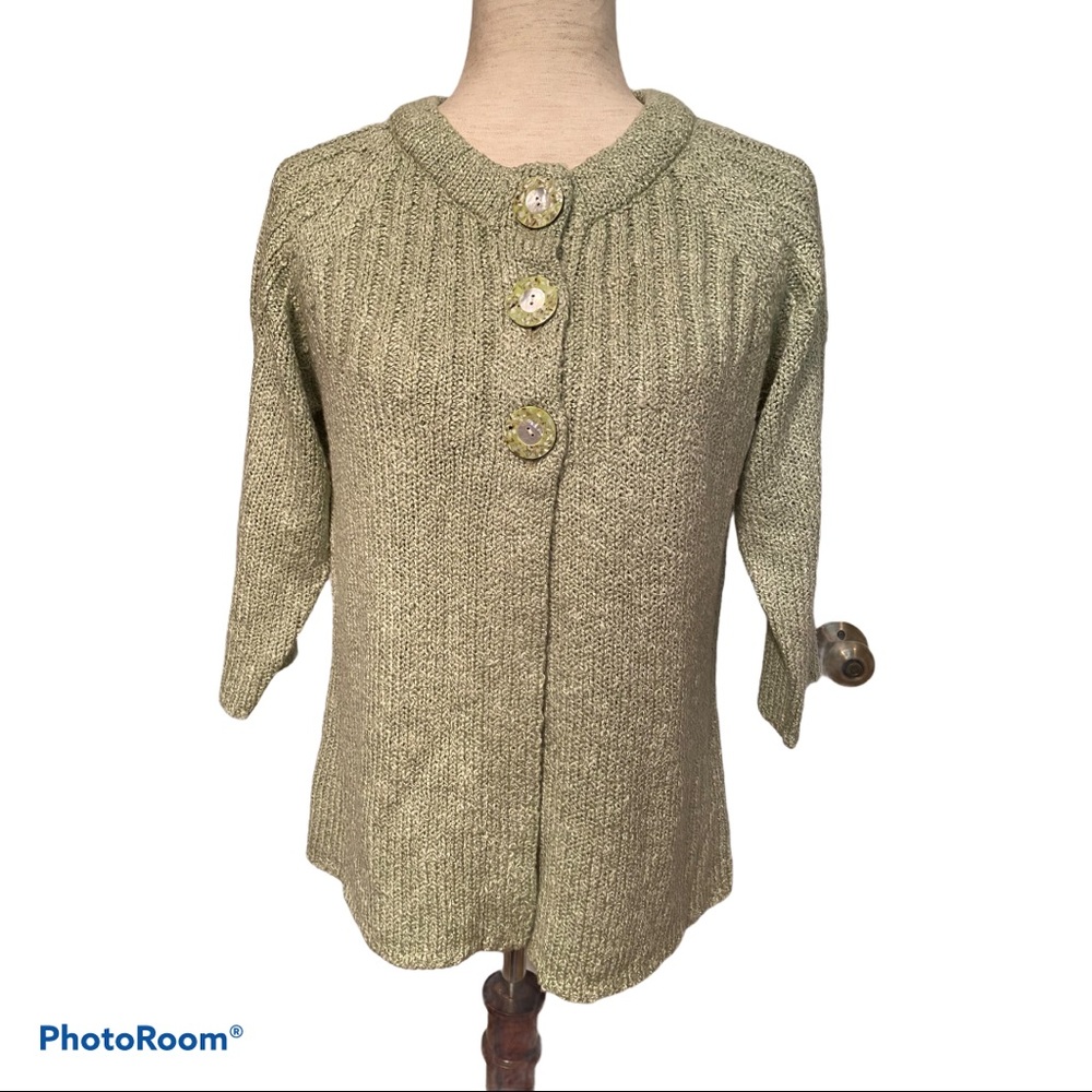 WIND RIVER SWEATER CARDIGAN PALE GREEN CREW NECK 3/4 SLEEVE Size M